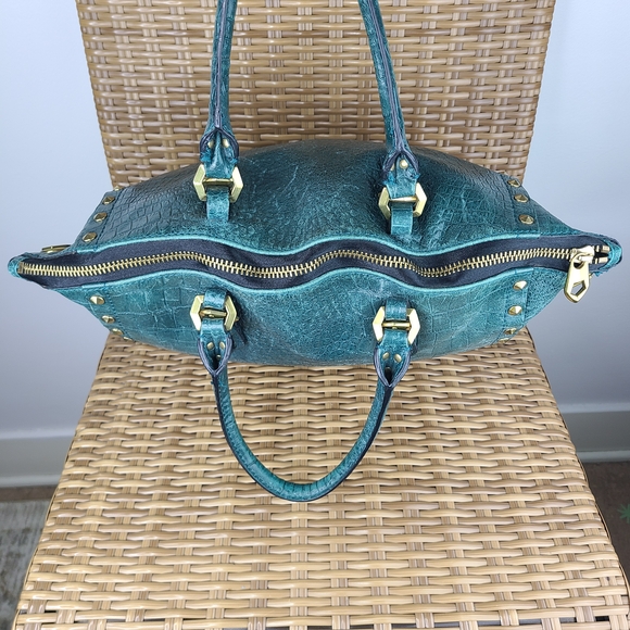 orYANY Dark Green Croc Embossed Gold Studded Leather Handbag With Shoulder Strap - Picture 16 of 16